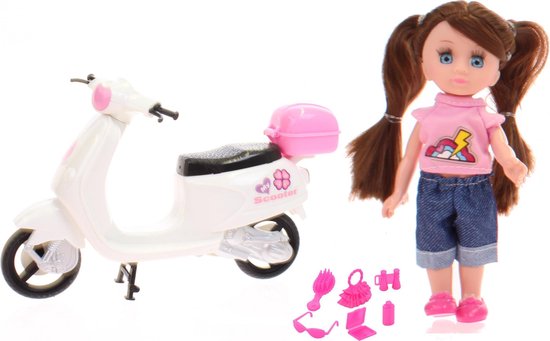 Johntoy Pop Lily Dolls - Scooter 15 Cm Wit/roze/bruin 10-delig van Johntoy