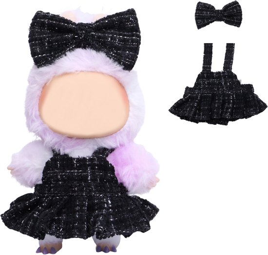 Joya Kids® Verkleedset voor Labubu Pop Zwarte Tweed Jurkje met bijpassende Strik | Elegante Outfit voor 17 cm Mart Figuren | Kleding & Bescherming in Één | Pop niet inbegrepen van Joya Kids