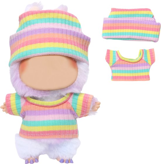 Joya Kids® Verkleedset voor Populaire Pop Roze/Geel/Lila gestreepte Shirt en Muts | Regenboog Pastel kleuren Outfit voor 17 cm Mart Figuren | Kleding & Bescherming in Één | Pop niet inbegrepen van Joya Kids