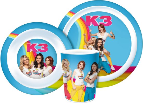 K3 kinderservies - melamine eetset 3 delig - beker / diep bord / plat bord van K3