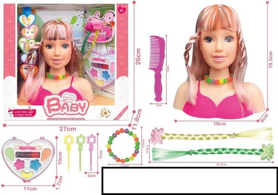 Kaphoofd met make-up sieraden en haaraccessoires schminkpop styling head van DreamLand