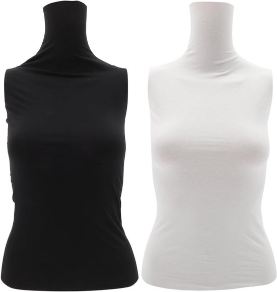 Katoenen stoffen bekleding voor etalagepoppen - 2 stuks, zwart/wit, stretch, voor kleding en sieraden van Merkloos