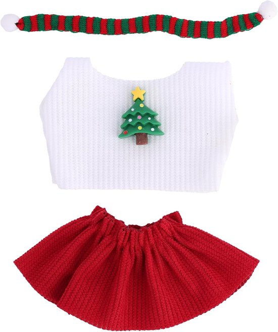 Kerstkleding Set voor Pop (15-17cm) - Winterse Top, Rok en Gestreepte Sjaal van Merkloos