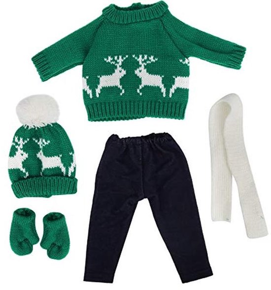 Kerstpoppenkleertjes Set voor 18 Inch Poppen - Trui, Broek en Sjaal van Merkloos