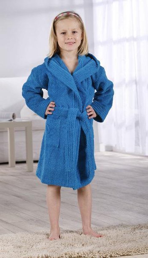 Kinderbadjas met Capuchon Uni Pure 4 Jaar Turquoise col 2334 van Kinder