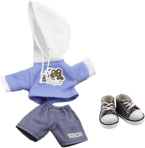 Kleding Set voor 1/12 BJD Pop: Hoodie, Korte Broek en Canvas Schoenen - Accessoires voor 11cm Doll van Merkloos
