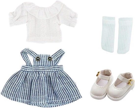 Kleding Set voor 1/12 BJD Pop Wit Shirt Gestreept Rok en Accessoires van Merkloos