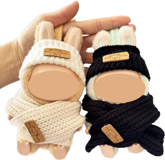 Kleding Set voor Labubu – 2 Outfits met Sjaal & Muts – Zwart & Beige – Accessoires & Cadeau - Kleding voor 15-17 cm Labubu Pop - Pop niet inbegrepen van TOP TOY