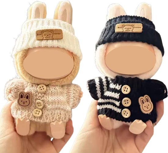 Kleding Set voor Labubu – 2 Outfits met Trui & Muts – Poppenkleding – Accessoires & Cadeau - Kleding voor 15-17 cm Labubu Pop - Pop niet inbegrepen van Mini Cosplay Wigs