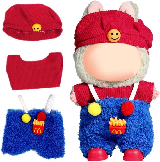 Kleding Set voor Labubu Pop (3-Delig) - Stijlvolle Muts en Outfit Accessoires van Merkloos