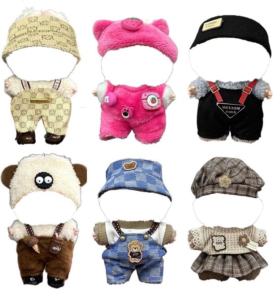 Kleding voor labooboo Poppen van 17 cm - 6 set kleding voor poppen van 6,7 inch, premium stijlvolle outfit met accessoires om te spelen en te tonen (geen pop) (SET1)