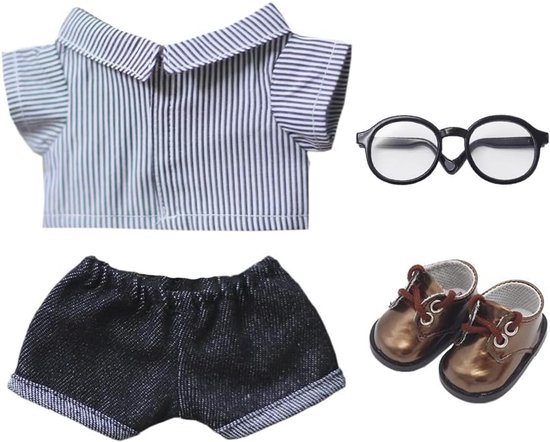 Kleurige Gebreide Overhemden, Jeans, Bril en Leren Schoenen voor Pluche Poppen (10cm, 15cm, 20cm) van Merkloos