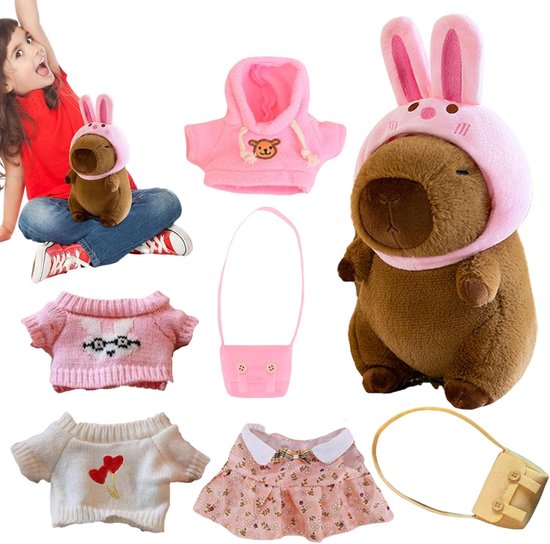 Knuffel met kleding - Kostuum aankleden - Kinderen vermaken - Verwisselbare outfits - 9 inch van Merkloos
