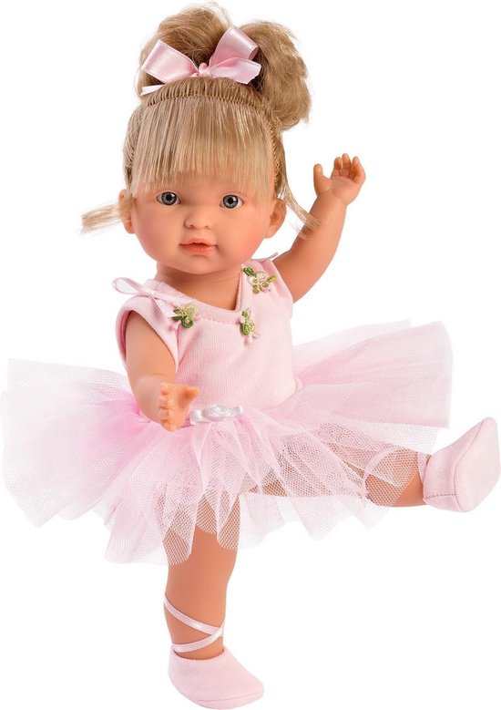 Llorens blanke pop Valeria ballet met rose strik 28cm van Llorens