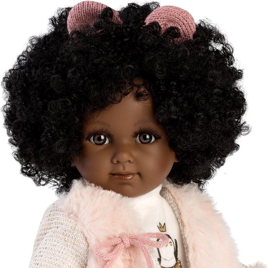 Llorens pop Zuri donker met zwart krullend haar 35 cm van Merkloos