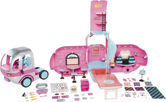 LOL Surprise Glamper – luxe speelset met camper in metallic zilver en modepop, 55+ verrassingen, volledig ingericht, met echt werkend licht en geluid, een cadeau voor kinderen vanaf 4 jaar