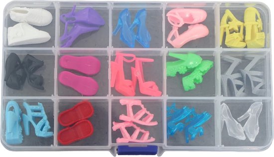 Lynn’s accessoires voor modepop - Opbergbox met 15 paar schoenen - Geschikt voor Barbie pop - Schoenen modepop - Opbergdoosje - Cadeauzakje van Merkloos