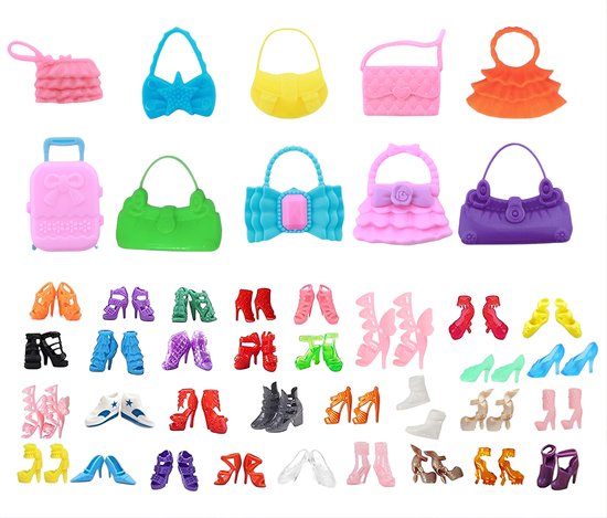 Lynn’s accessoires voor modepop - Set van 30 paar schoenen en 10 handtassen - Geschikt voor Barbie pop - In Cadeauzakje van Lynn's accessoires