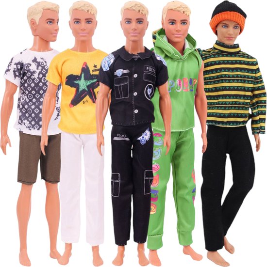 Lynn’s poppenkleertjes - Set ‘James’ - Geschikt voor Ken van Barbie pop - Set van 5 outfits - Politie, sport, winter, zomer, lente, herfst - Cadeauzakje van Lynn’s