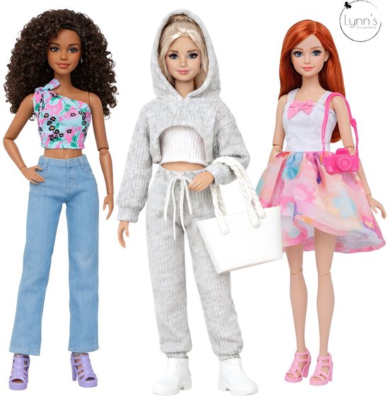 Lynn’s poppenkleertjes - Set ‘Senna' - Geschikt voor modepop - Set van 3 complete outfits - Cadeauzakje van Merkloos