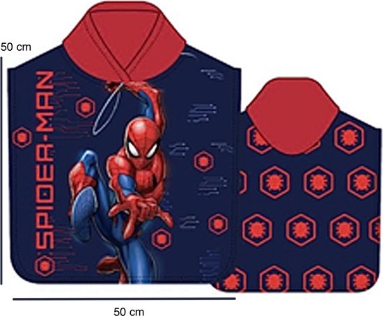 Marvel Spiderman Badponcho - Poncho - Sneldrogend - 50x100 cm (uitgevouwen) - One Size (ongeveer 2-5 jaar) van Marvel