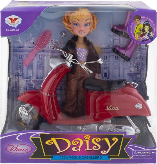 Meisjespop + scooter rood en toebehoren van Playfun