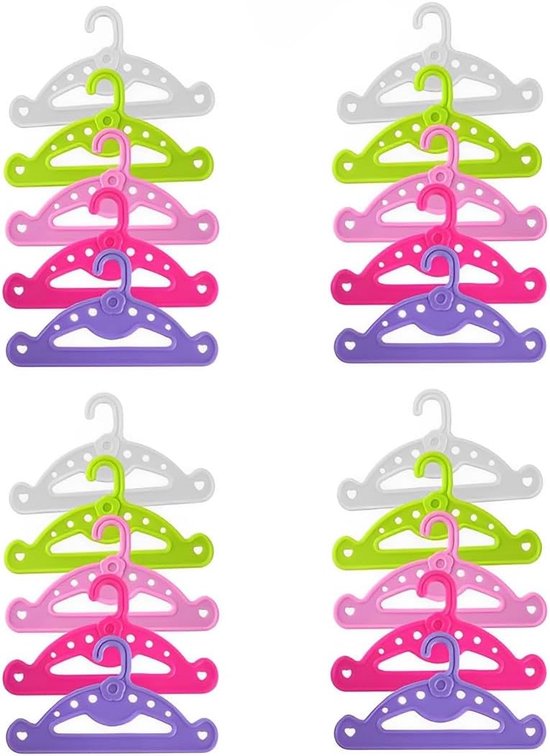Mini Kleerhangers - Poppen Accessoires - Poppen Garderobe - Duurzaam Kunststof - 20 Stuks - Meerkleurig van Merkloos