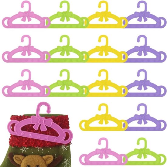 Mini kleerhangers - Poppenhangers accessoires - Poppen garderobe - Duurzaam kunststof - 16 stuks - Diverse kleuren