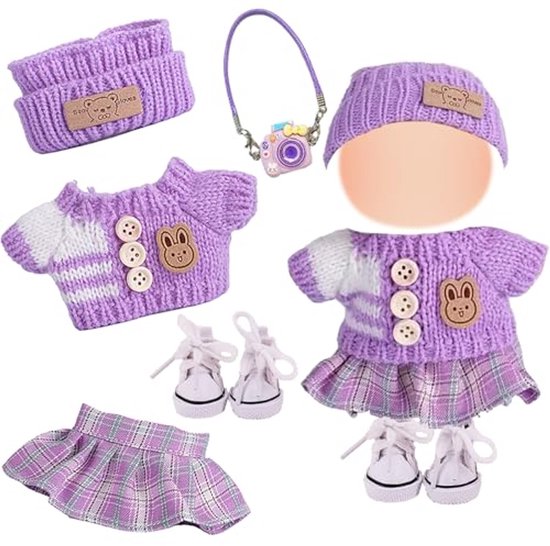 Mini Pluche Poppenkledingset - 5 Stuks Outfit voor 17 cm Poppen van Merkloos