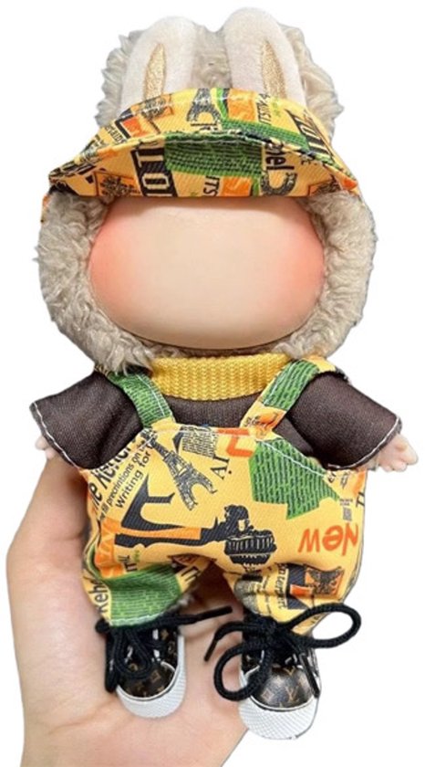Mini Poppenkleding Set – Handgemaakte 17 cm Outfit voor Labubu Poppen – Oranje/geel/bruin Overalls met Hoed – Alleen Kleding, Geen Pop, geen schoenen van Nebelkind
