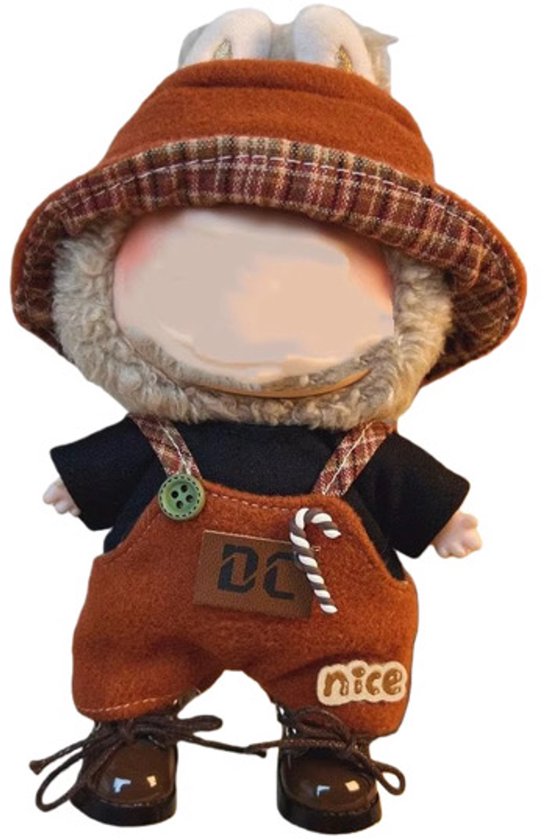 Mini Poppenkleding Set – Handgemaakte Outfit voor Labubu Poppen 17cm – Oranje Tenue met Hoed – Alleen Kleding, Geen Pop en zonder schoentjes van Merkloos