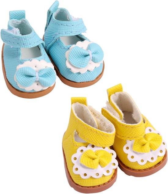 Mini Poppenschoenen met Strikken voor 17 cm Poppen - Set van 2 - Schattig en Modieus van Merkloos