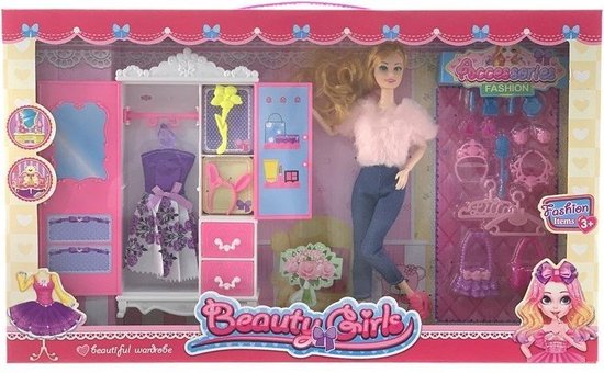 modepop Fashionata met garde-robe, kleding en accessoires past op Barbie van Simba