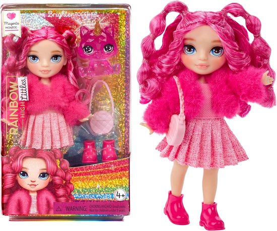 Modepop Littles - Kleine pop - Kinderen spelen - Poseerbaar met tas - 14 cm - Roze