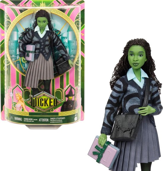 Modepop met Groene Huid en Vlechtkapsel, Inclusief Schooluniform