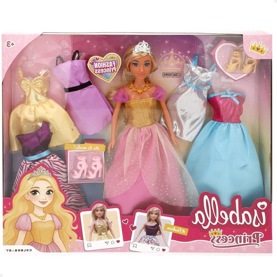 Modieuze Poppenjurk Set - Mode Pop Speelgoed - Kinderen Vermaken - Vijf Extra Jurken - 30 cm - Goud Roze