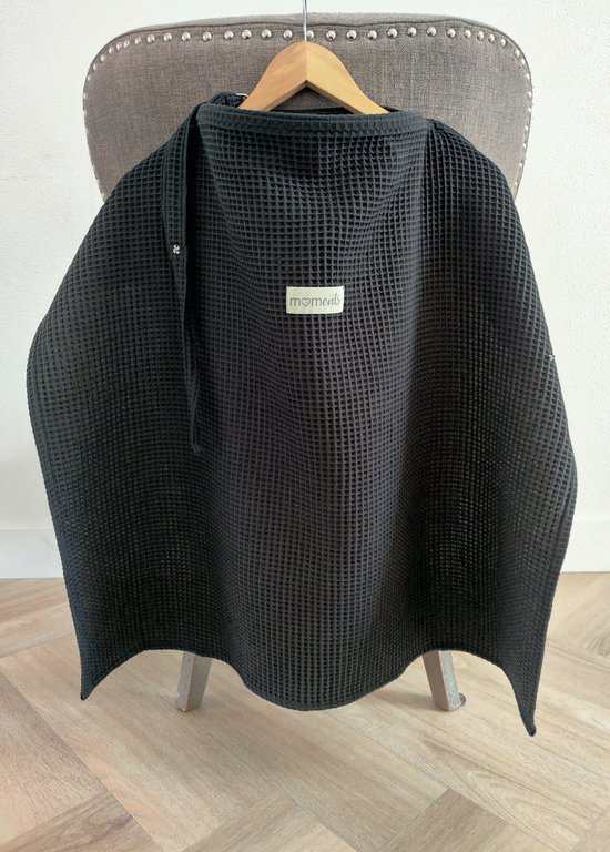 Moments Borstvoedingsdoek premium, zwart , OEKO- TEX, ademend, wafel, voedingsdoek, borstvoedingsschort, stijlvolle doek van Moments