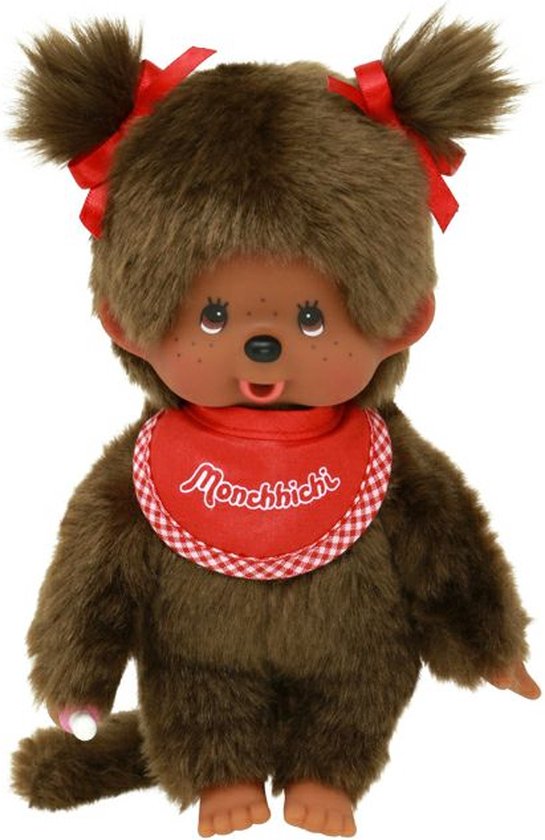 Monchichi 20 cm Meisje Bruin met slab Rood van Monchhichi
