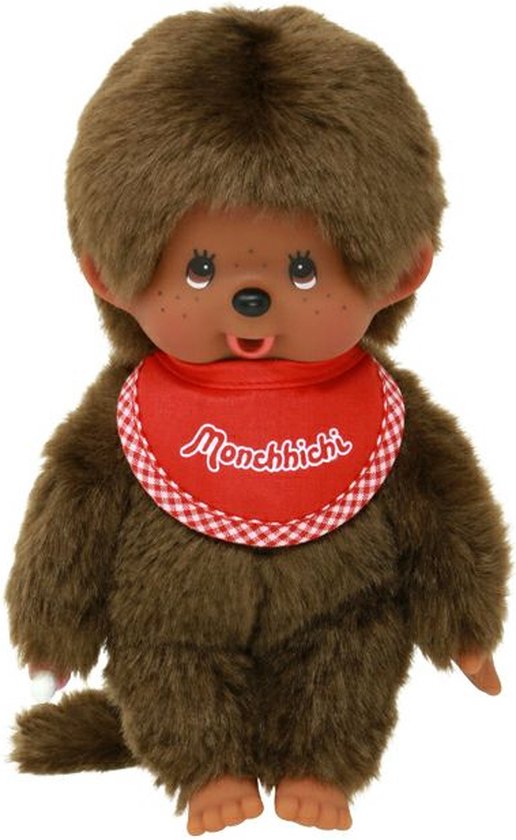 Monchichi Jongen 20cm Bruin met rode slab van Monchhichi