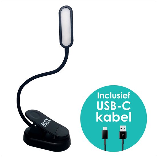 Monx Leeslamp - Draadloos USB Oplaadbaar Leeslampje Met Klem - 3 Lichtstanden - Accu voor 36 uur - Flexibel - Leeslampje voor Boek, Slaapkamer, Bed, E-reader, Kindel, Kobo, PC, Laptop, Muziek - Inclusief USB kabel - Zwart van Monx