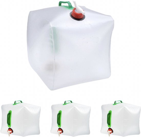 opvouwbare jerrycans - 4 stuks X 20 liter - met kraan - BPA-vrij - transparant en groen van Campgear