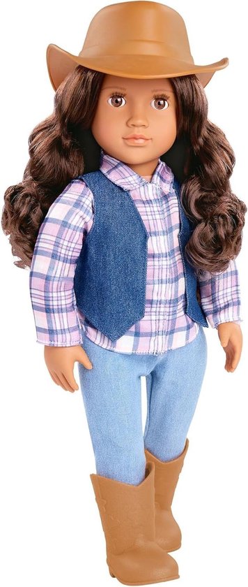 Our Generation - 46 cm grote cowgirl-pop Carolyn - bruine ogen en golvend bruin haar - schattige geruite en jeans-westernoutfit - cowboyhoed en rijlaarzen - voor kinderen vanaf 3 jaar