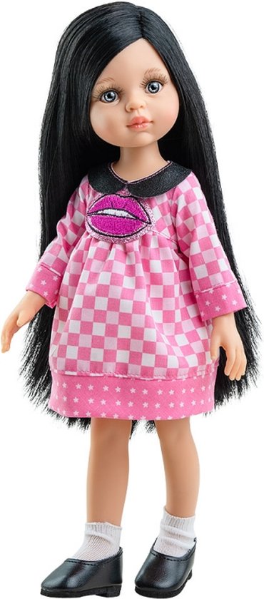 Paola Reina Pop Amigas Carina roze/geruit (32cm) van Paola Reina