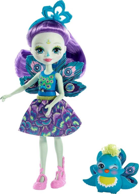 Pauw Vriendjes Pop met Lange Paarse Haren en Vleugels, 15 cm Speelgoedfiguur voor Meisjes 3-8 Jaar van Merkloos