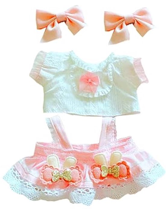 Pluche Pop Kleding Set Roze Hoofddeksels en Rok voor 20 cm Zachte Gevulde Speelgoed van Merkloos