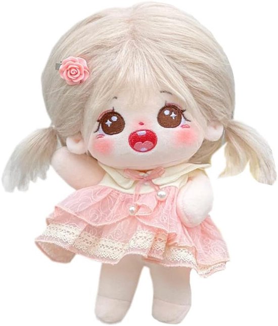 Pluche Pop Meisje - Gevuld Lichaam Pop - Aankleden Cadeau - Met Skelet - 20cm - A-31