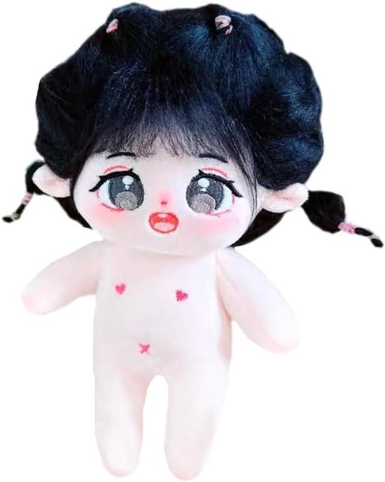 Pluche pop - Zacht speelgoed - Kleding aankleden - Flexibel skelet - 20 cm - Zwart haar