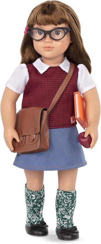 Pop 46cm - Speelgoed pop - Fantasierijk spel - Inclusief accessoires - 46 cm - Bruin rood