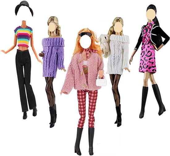 Popaccessoires 29 cm - 5 Mode Outfits met Pluche Jurken, Broek, Schoenen, Tas & Hoed - Herfst Winter Kleding voor Poppen van Merkloos