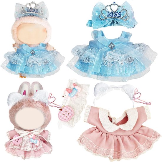 Popaccessoires voor 17 cm poppen, 2 poppenkleertjes, katoen en acrylvezel, geschikt voor kinderen vanaf 3 jaar van Merkloos